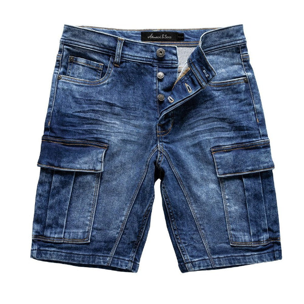 Jeansshorts Herr med cargofickor - Amaci & Sons mörkblåa