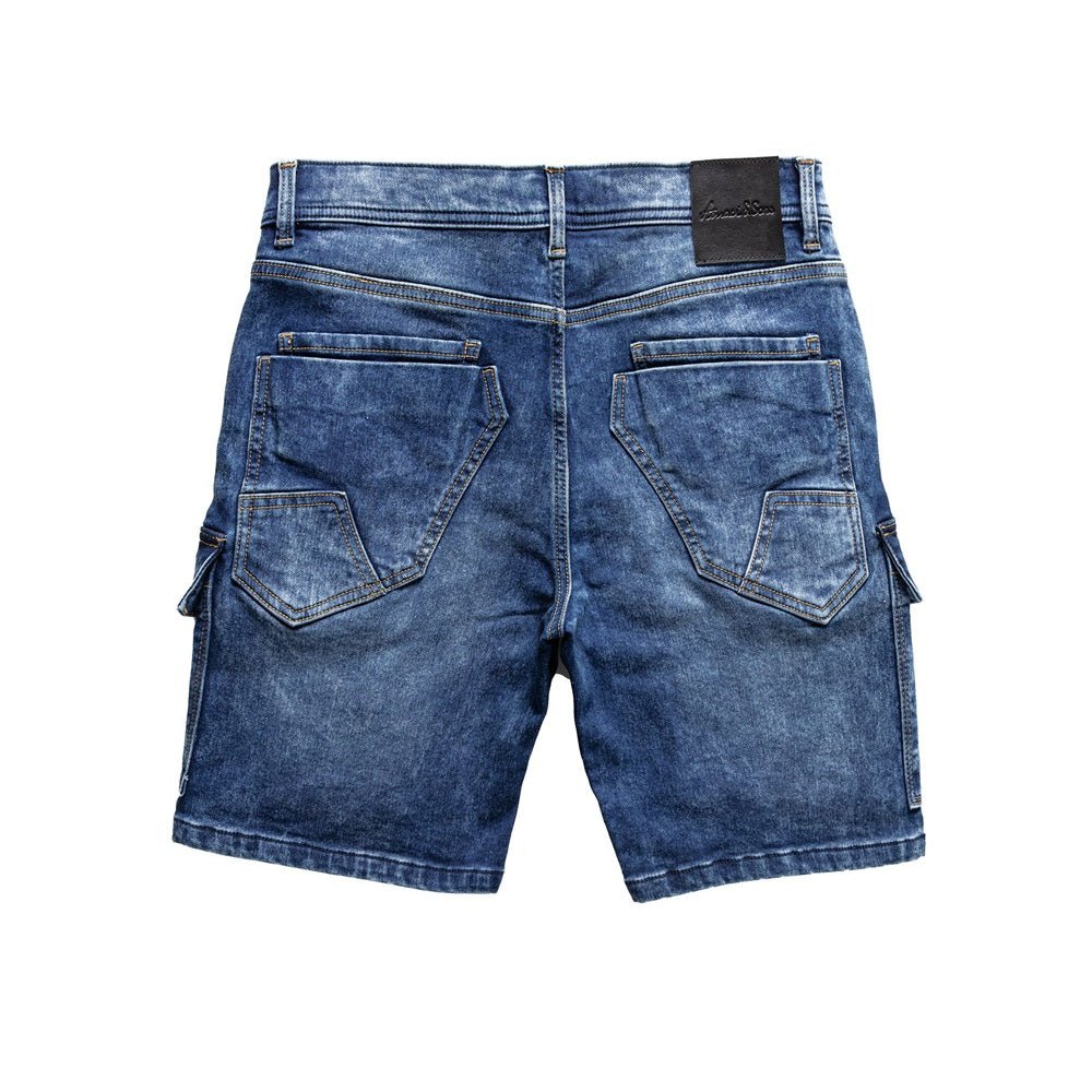 Jeansshorts Herr med cargofickor - Amaci & Sons mörkblåa bakifrån