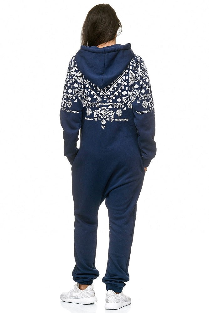 Onesies Dam - Vintage mörkblå jumpsuit - bakifrån