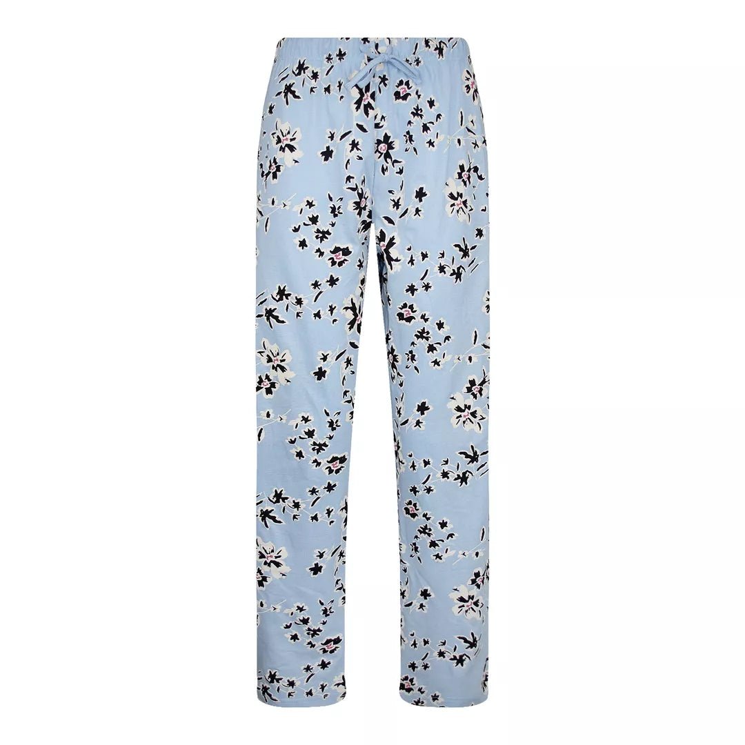 Blommiga pyjamasbyxor för dam i 100% bomull med dragsko och sidofickor