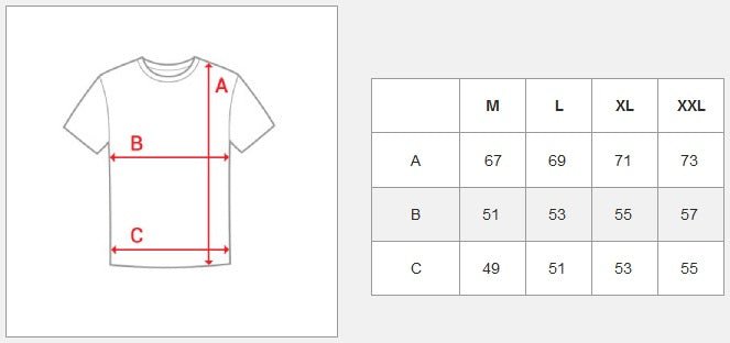 T-shirt - Kontrastfärgad herr storlekatabell