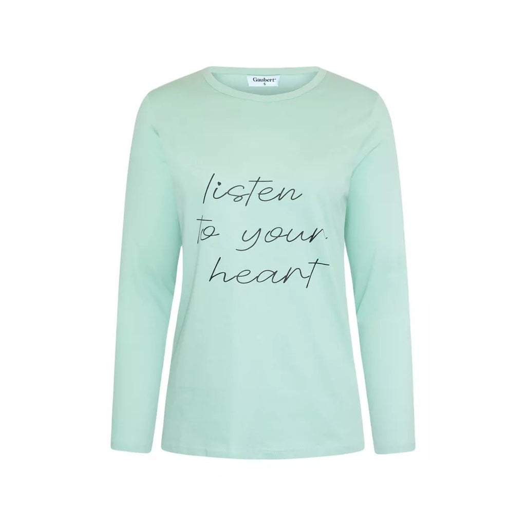 Mintgrön långärmad pyjamaströja för dam i 100% bomull från Gaubert®
