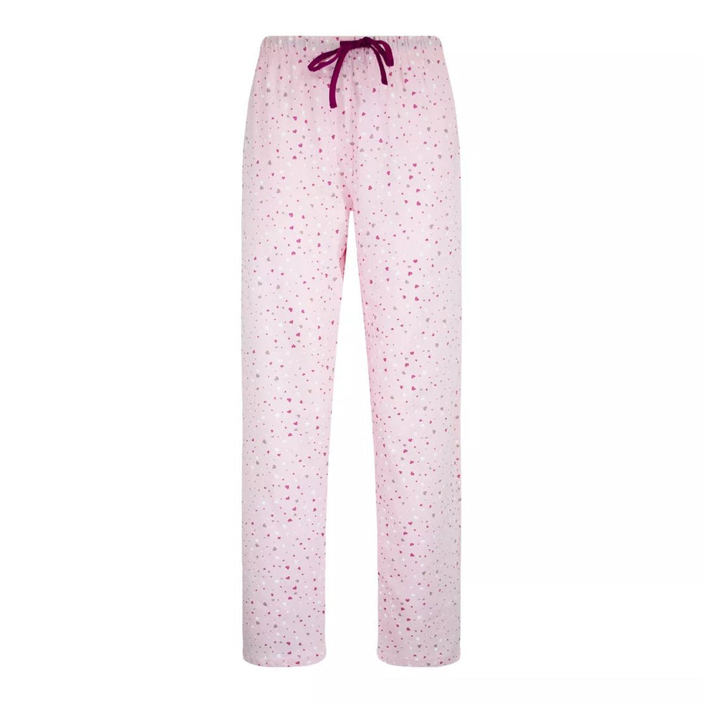Ljusrosa pyjamasbyxor för dam i 100% bomull med hjärtmönster och dragsko från Gaubert®