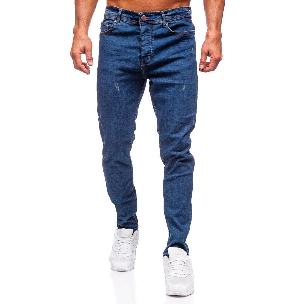 Lätt slitna herrjeans - Mörkblå regular fit framifrån