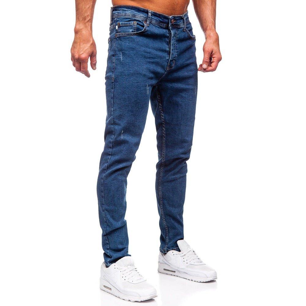 Lätt slitna herrjeans - Mörkblå regular fit sidan