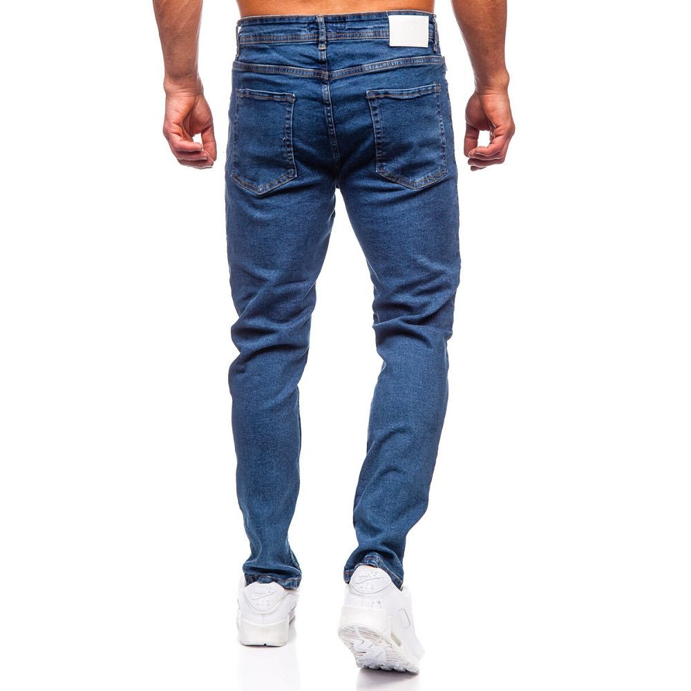 Lätt slitna herrjeans - Mörkblå regular fit bakifrån
