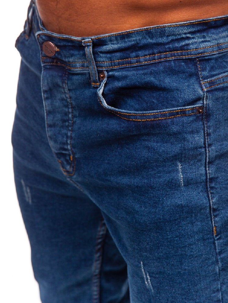Lätt slitna herrjeans - Mörkblå regular fit zoomad