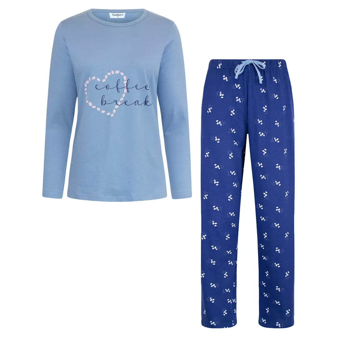 Långärmad blå pyjamas för dam i 100% bomull från Gaubert®