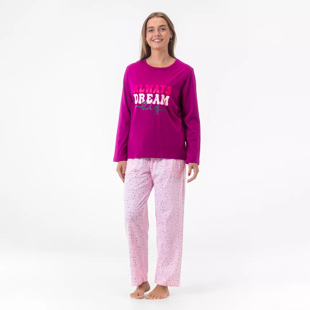 Rosa långärmad pyjamaströja för dam i 100% bomull från Gaubert®