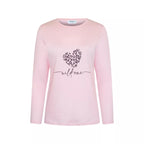 Rosa långärmad pyjamaströja för dam i 100% bomull med Wild One-tryck från Gaubert®