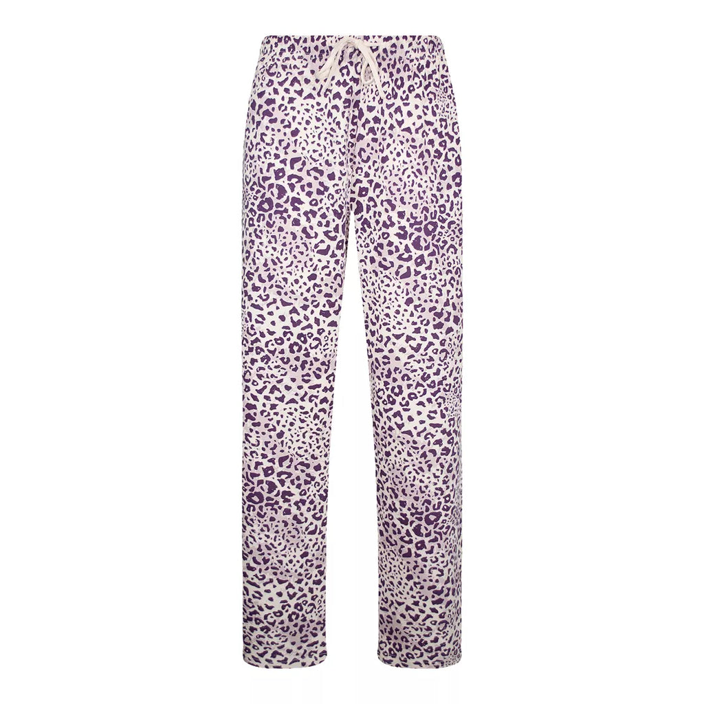 Leopardmönstrade pyjamasbyxor för dam i 100% bomull med dragsko och sidofickor