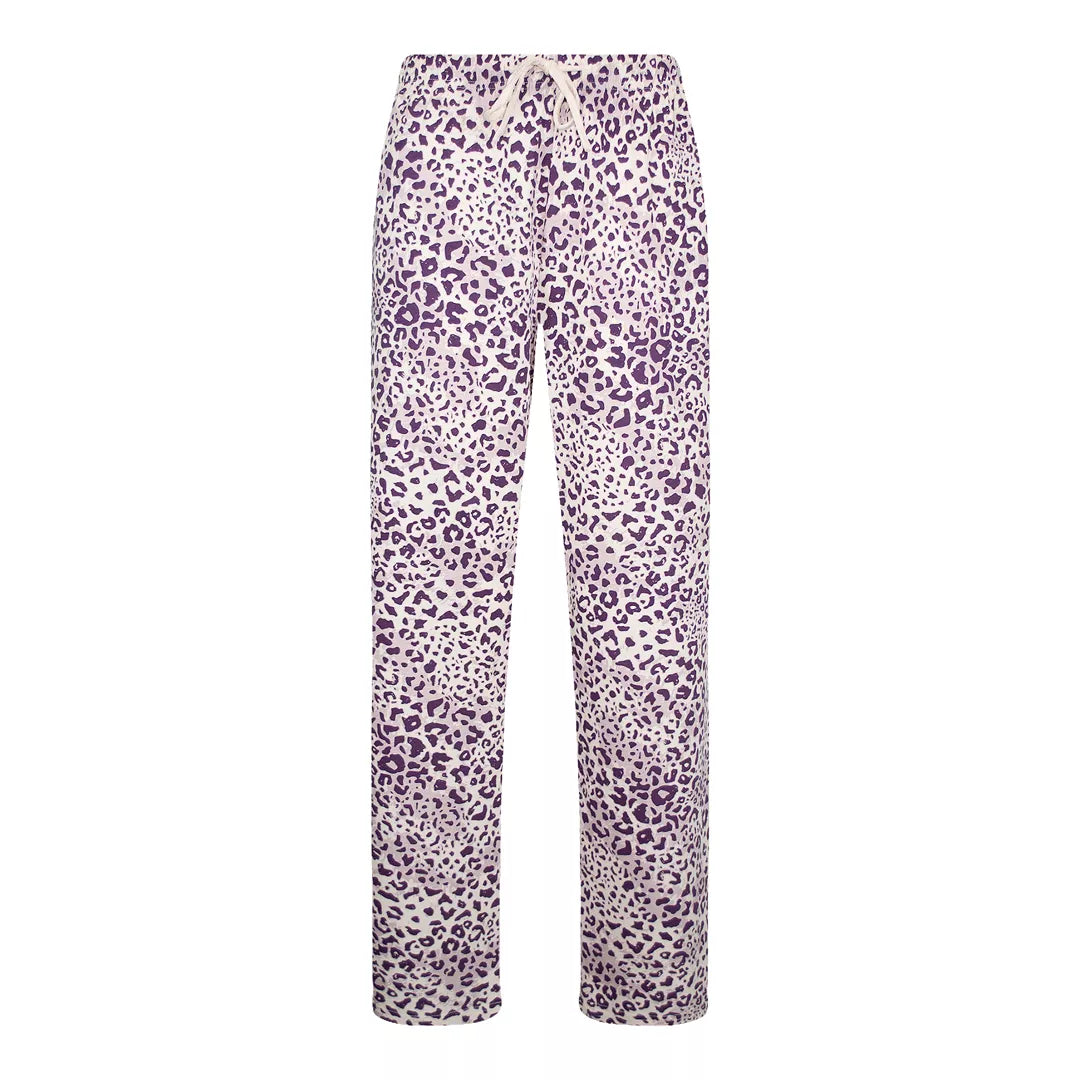 Leopardmönstrade pyjamasbyxor för dam i 100% bomull med dragsko och sidofickor