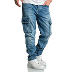 Ljusblåa jeans Regular slim med benfickor - 7977