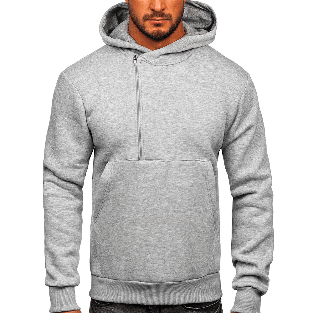Ljusgrå Half Zip Hoodie - Herrtröja med luva