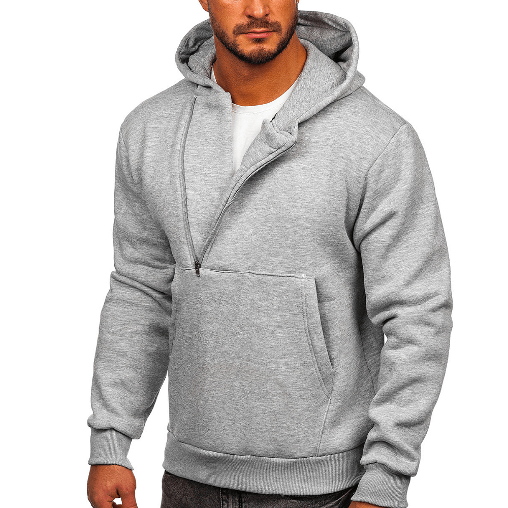 Ljusgrå Half Zip Hoodie - Herrtröja med luva