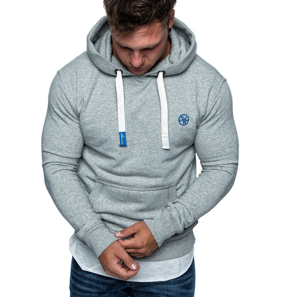Ljusgrå Herr Hoodie med känguruficka front