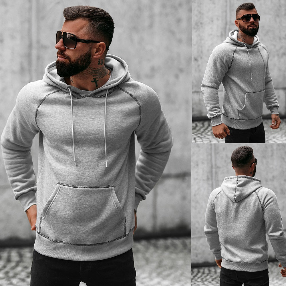 ljusgrå hoodie - Herrtröja med luva