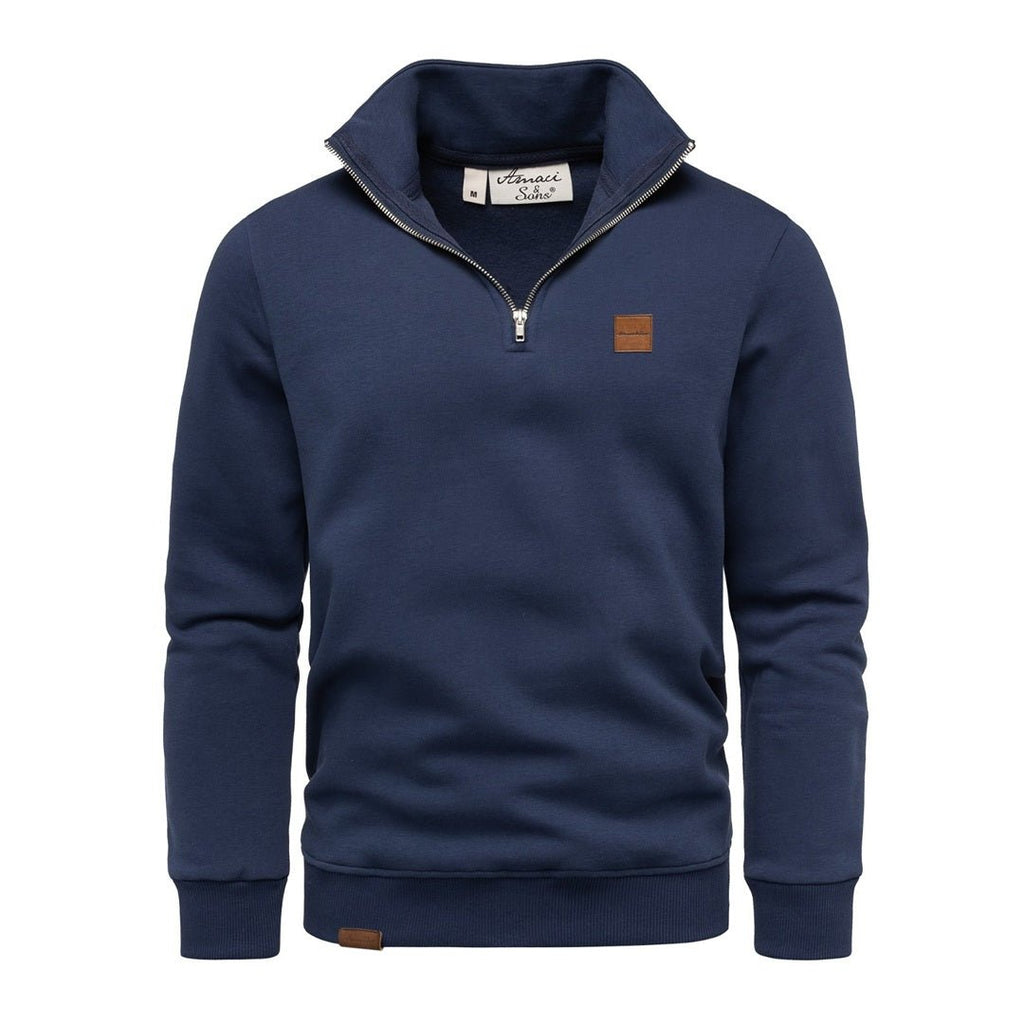 Marinblå half zip tröja herr med hög krage från Amaci & Sons