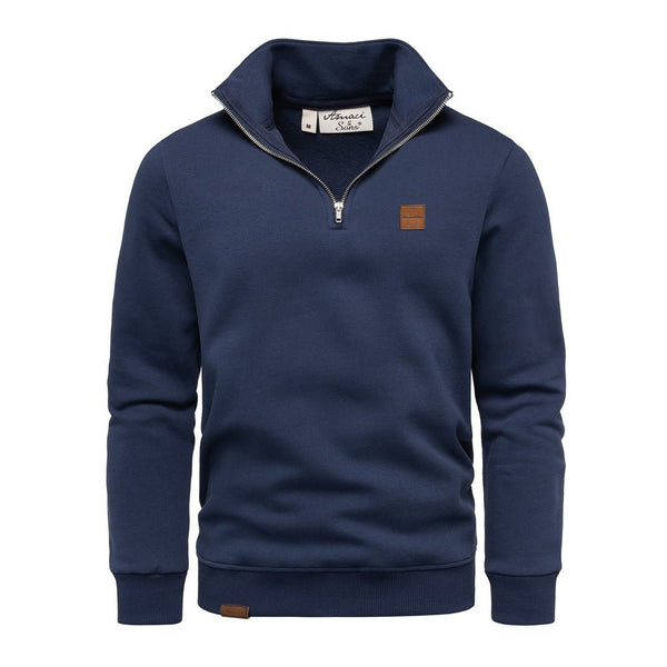 Marinblå half zip tröja herr med hög krage från Amaci & Sons