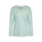 Mintgrön pyjamas dam i 100% bomull från Gaubert med långärmad tröja och matchande hjärtmönstrade långbyxor  bild framifrån