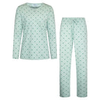 Mintgrön pyjamas dam i 100% bomull från Gaubert med långärmad tröja och matchande hjärtmönstrade långbyxor