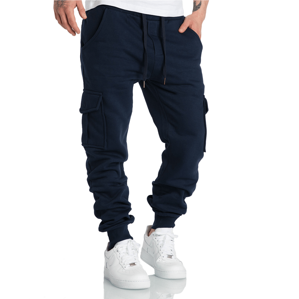 Mörkblåa mjukisbyxor - Herrbyxor med cargofickor - Sweatpants
