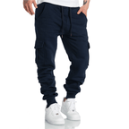 Mörkblåa mjukisbyxor - Herrbyxor med cargofickor - Sweatpants