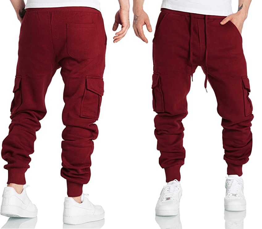 Vinröda sweatpants - herrbyxor med cargofickor