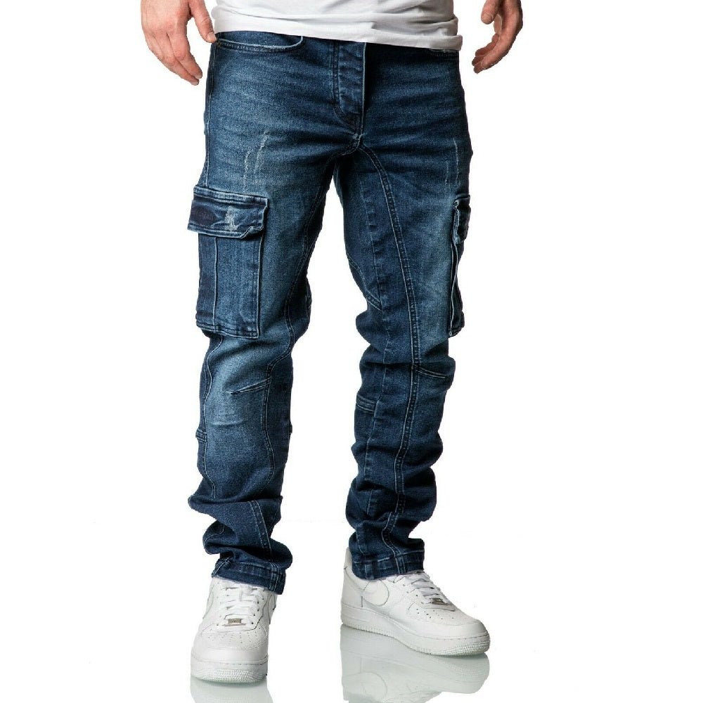 Jeans med benfickor 7977 mörkblåa framifrån
