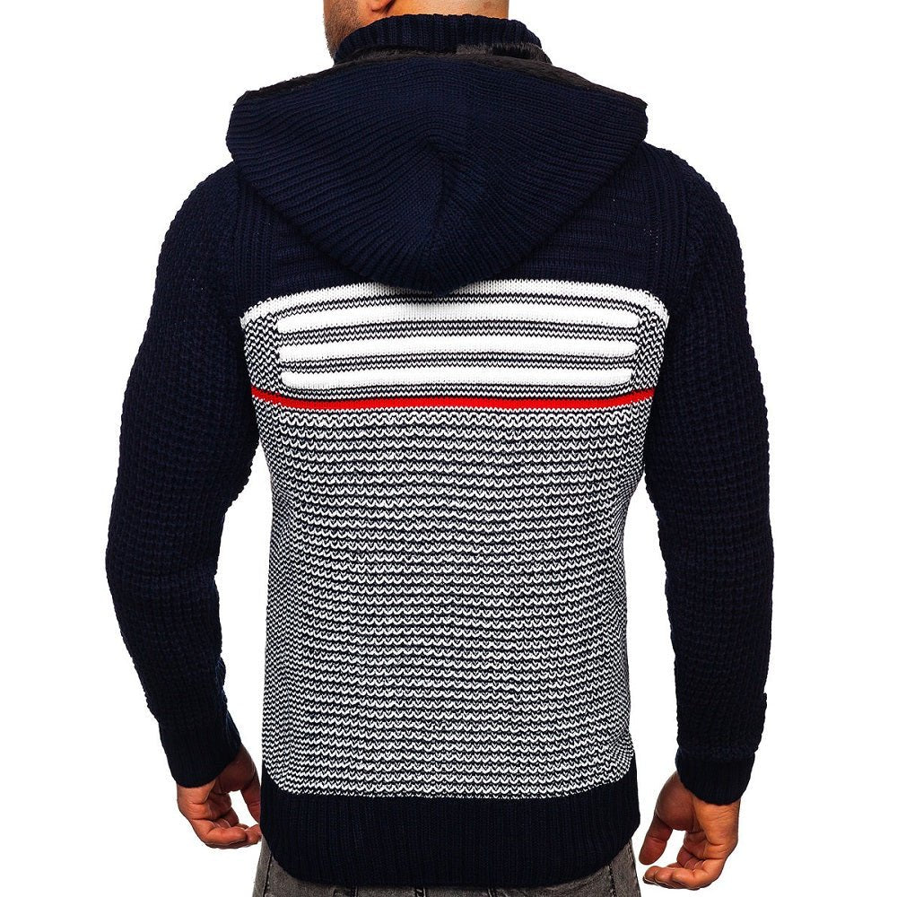 Mörkblå zip hoodie - Stickad med avtagbar huva bakifrån