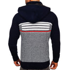 Mörkblå zip hoodie - Stickad med avtagbar huva bakifrån