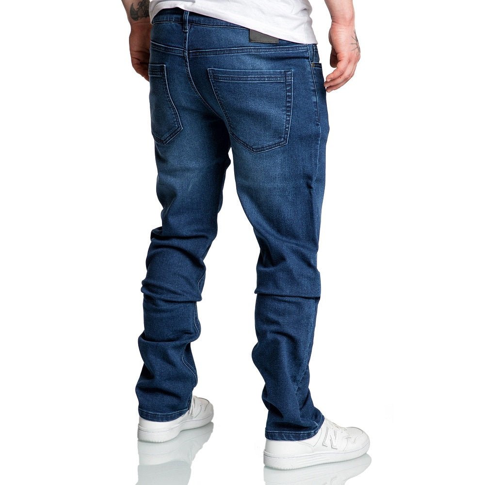 Mörkblåa stretch jeans herr - Herrjeans joggers bakifrån