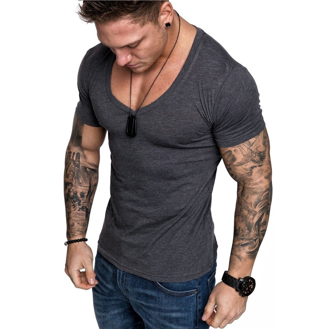 Mörkgrå Slim-Fit V-neck T-shirt
