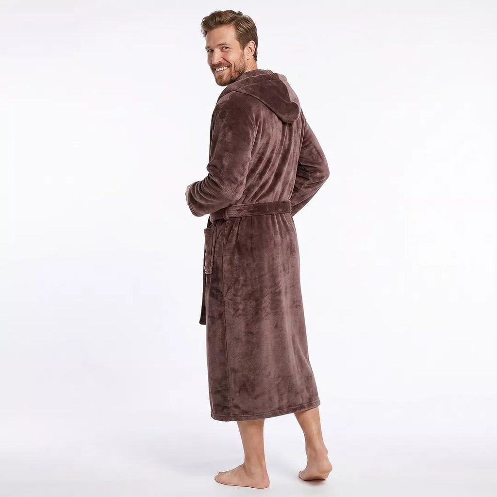 morgonrock unisex kaffefärgad herr bakifrån