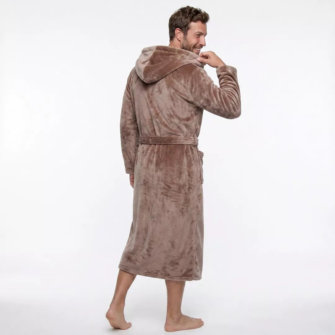 Beige morgonrock unisex - billiga morgonrockar herr bakifrån