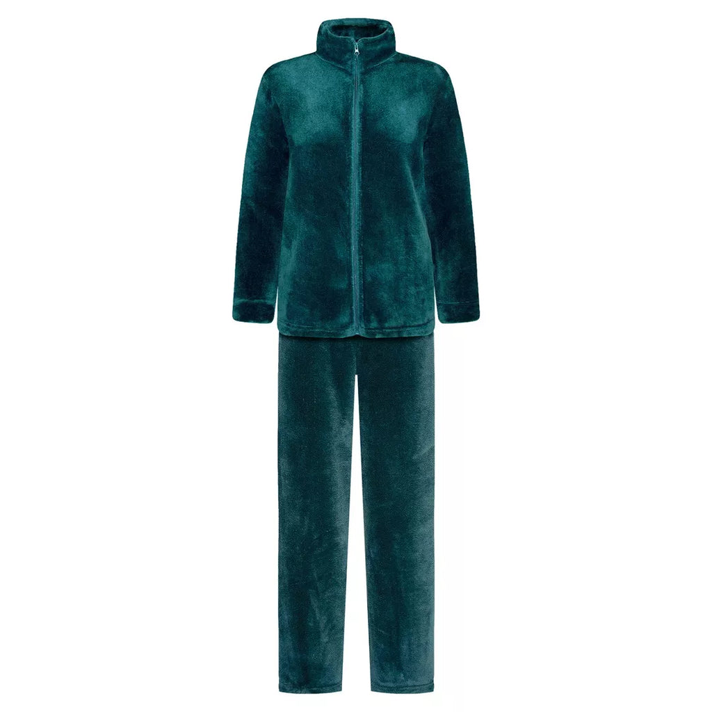 Myskläder dam fleece mörkgrön Gaubert fleeceset med dragkedja framifrån