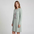Mintgrönt nattlinne för dam med lång ärm och bekväm Comfort Fit
