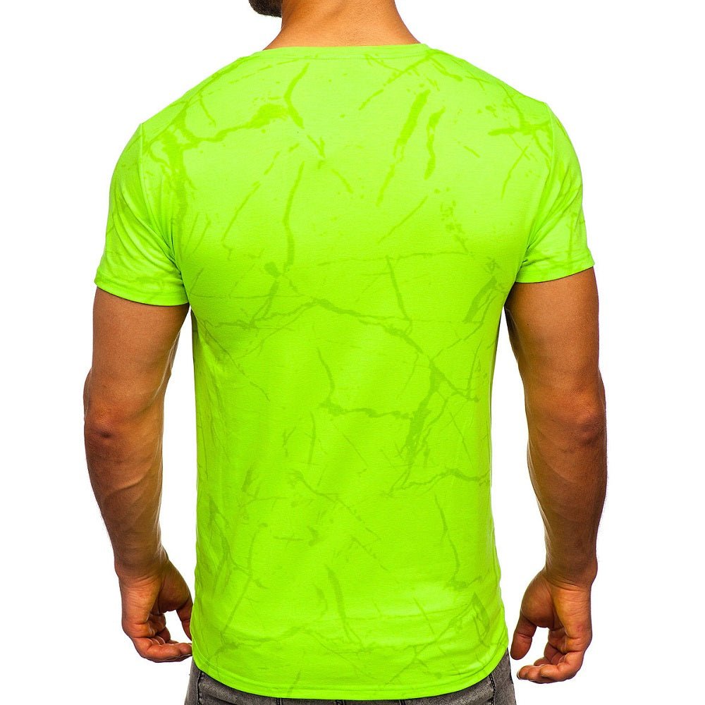 Neongrön t-shirt med spräckligt mönster Rock N Roll bakifrån