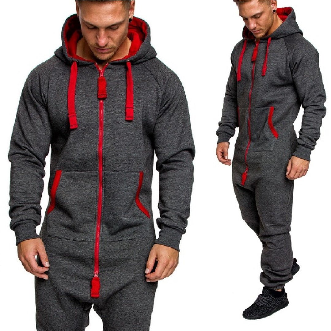 Onesie / Jumpsuit Mörkgrå med röda detaljer