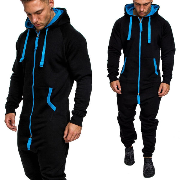 onesie med luva - svart med blåa inslag