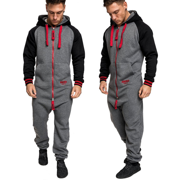 Onesie med luva - mörkgrå med röda inslag