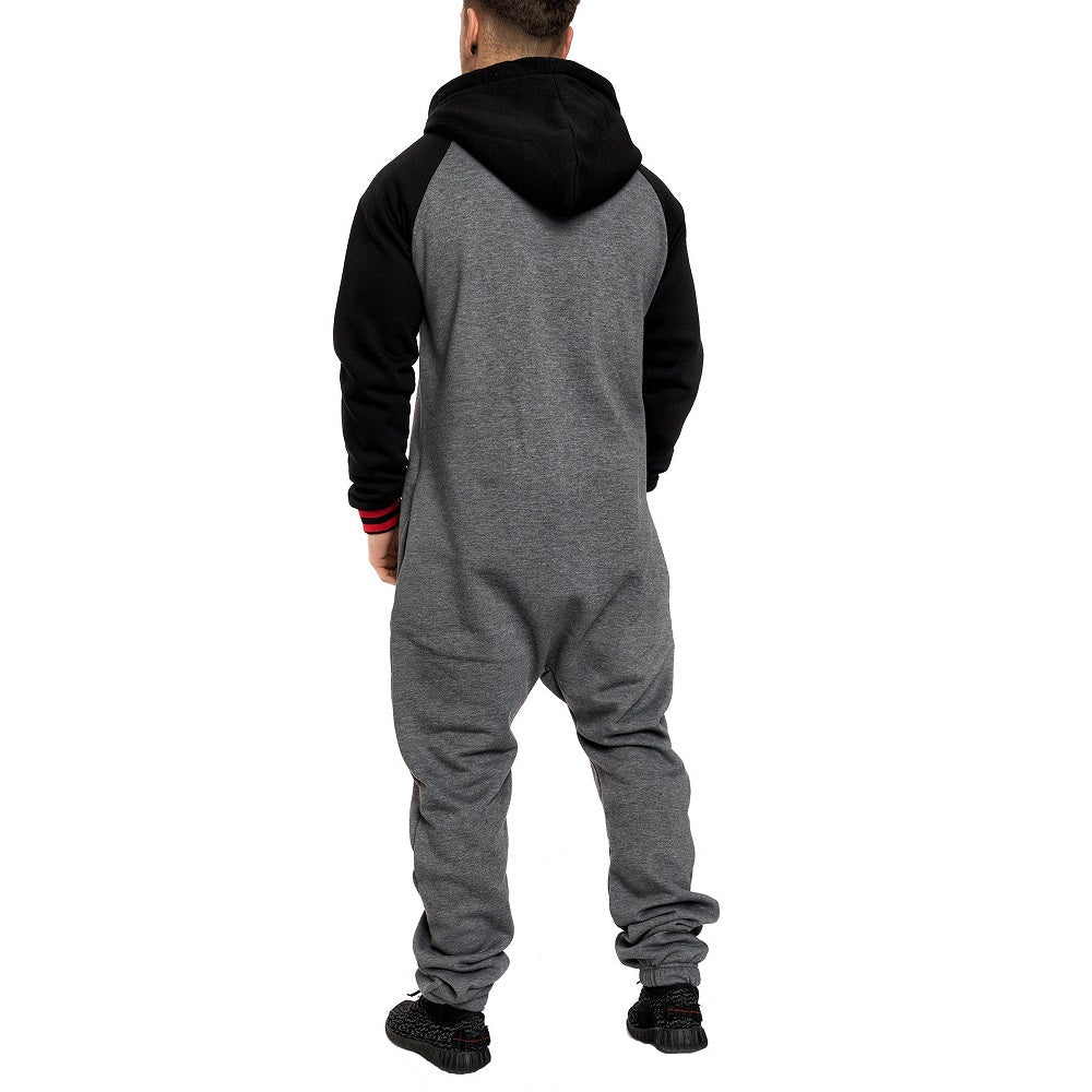 Supersköna onesies med luva - Unisex Jumpsuits - grå och röd bakifrån