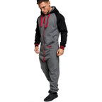 Onesie Herr - Superskön jumpsuit för kalla dagara i grått och svart med inslag av rött