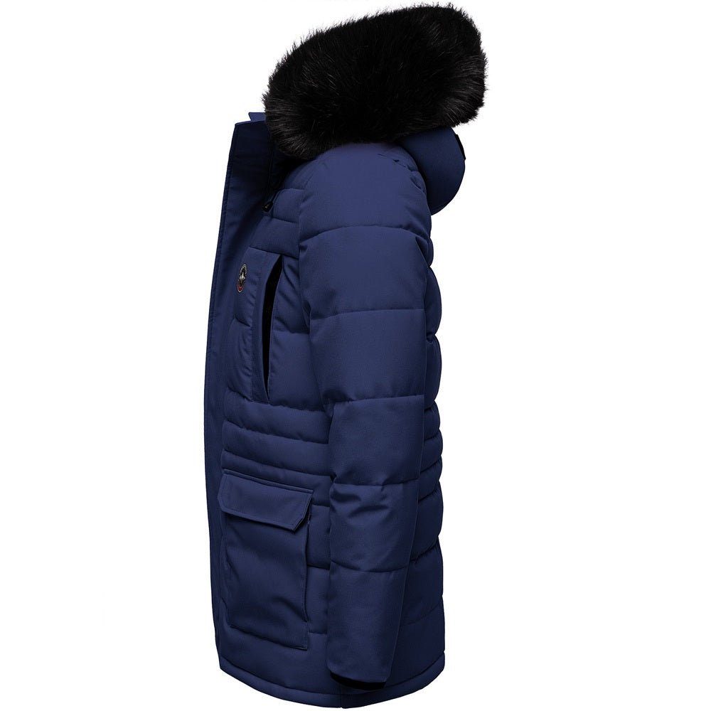 Mörkblå parkas Herr - Vinterjacka med huva från sidan