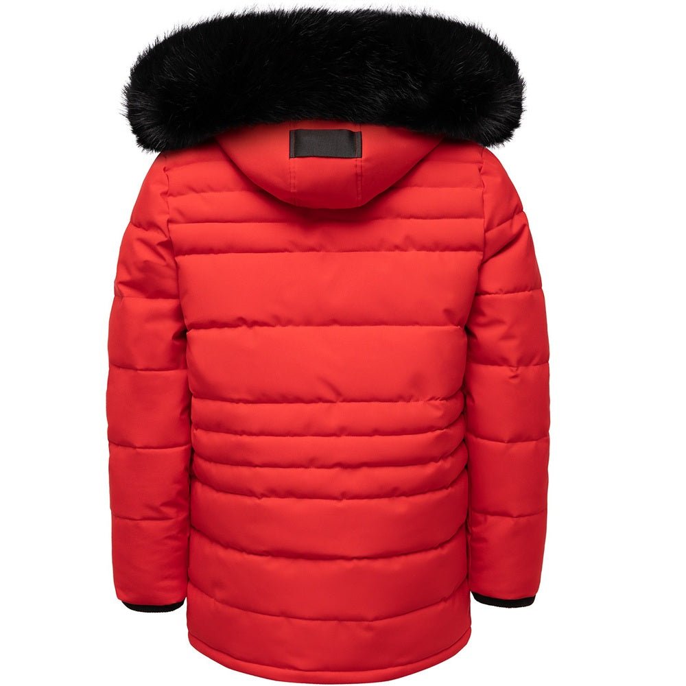 Röd parkas vinterjacka Herr bakifrån