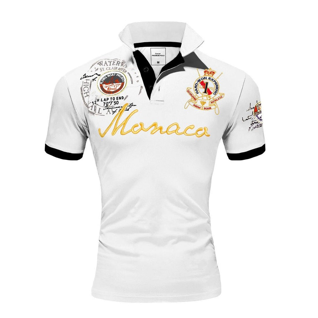 Pikétröja Herr - Printed vit piké Monaco