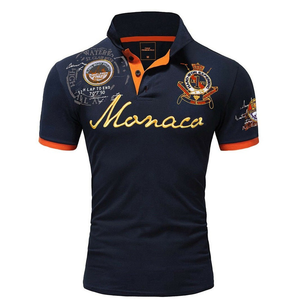 Pikétröja Herr - Printed marinblå piké Monaco