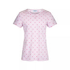 Kortärmad pyjamas dam i 100% bomull från Gaubert med rosa hjärtmönster och långa pyjamasbyxor - tröja framifrån