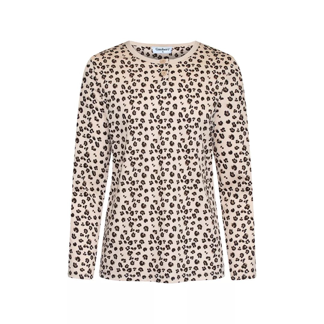 Långärmad leopardmönstrad pyjamaströja för dam i 100% bomull från Gaubert - långärmad tröja