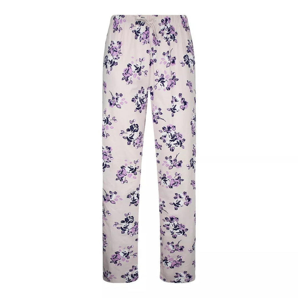 Blommiga pyjamasbyxor för dam i 100% bomull med lös passform och dragsko i midjan
